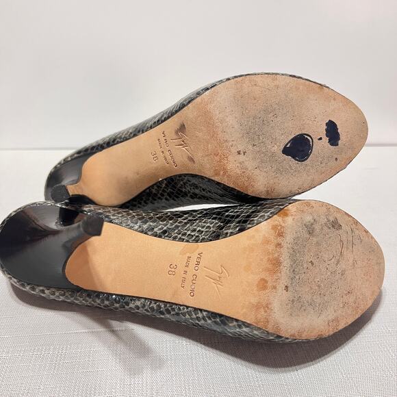 Giuseppe Zanotti Snake Embossed Peep-toe Stiletto Pumps Heels Gray Women Size 38 - Picture 7 of 7